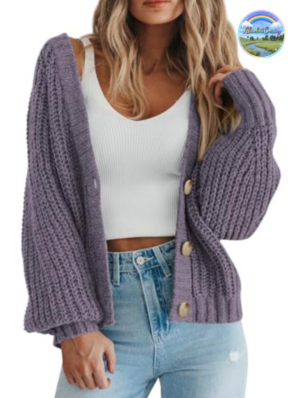 Women's Chunky Knit Open Front Button Cardigan Long Sleeve V Neck Loose Sweater